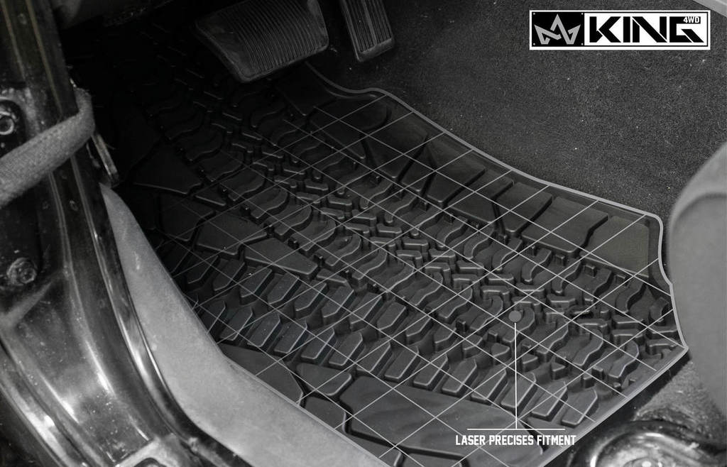 King4WD Front And Second Seat Floor Liners Jeep JK TPE Form Fitting Floor Liners For 07-13 Wrangler JK 4 Door Front and Rear 3 Piece Black King 4WD - 28010301