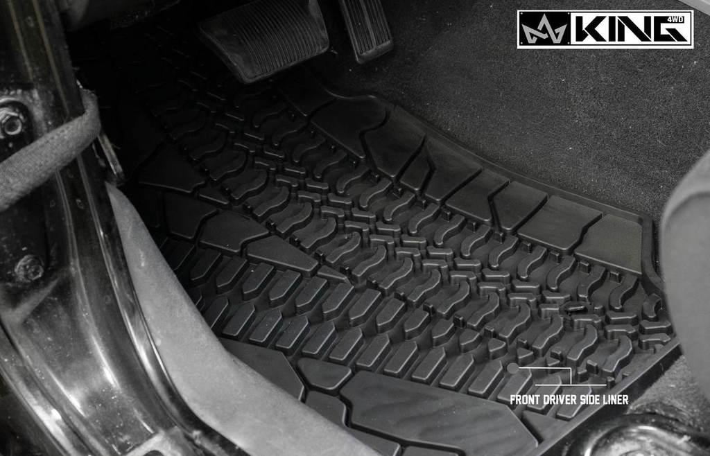 King4WD Front And Second Seat Floor Liners Jeep JK TPE Form Fitting Floor Liners For 07-13 Wrangler JK 4 Door Front and Rear 3 Piece Black King 4WD - 28010301