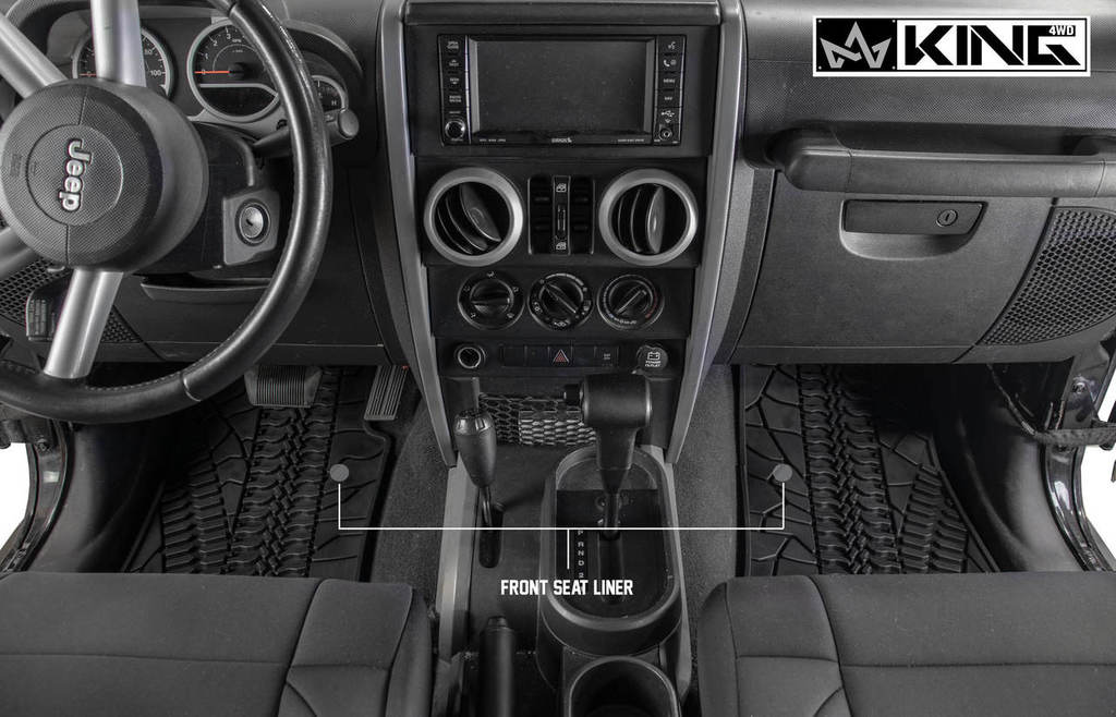 King4WD Front And Second Seat Floor Liners Jeep JK TPE Form Fitting Floor Liners For 07-13 Wrangler JK 4 Door Front and Rear 3 Piece Black King 4WD - 28010301