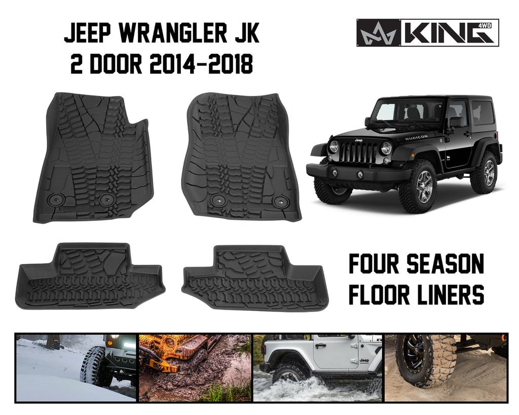King4WD Front And Second Seat Floor Liners Jeep JK TPE Form Fitting Floor Liners For 14-18 Wrangler JK 2 Door Front and Rear 4 Piece Black King 4WD - 28010401