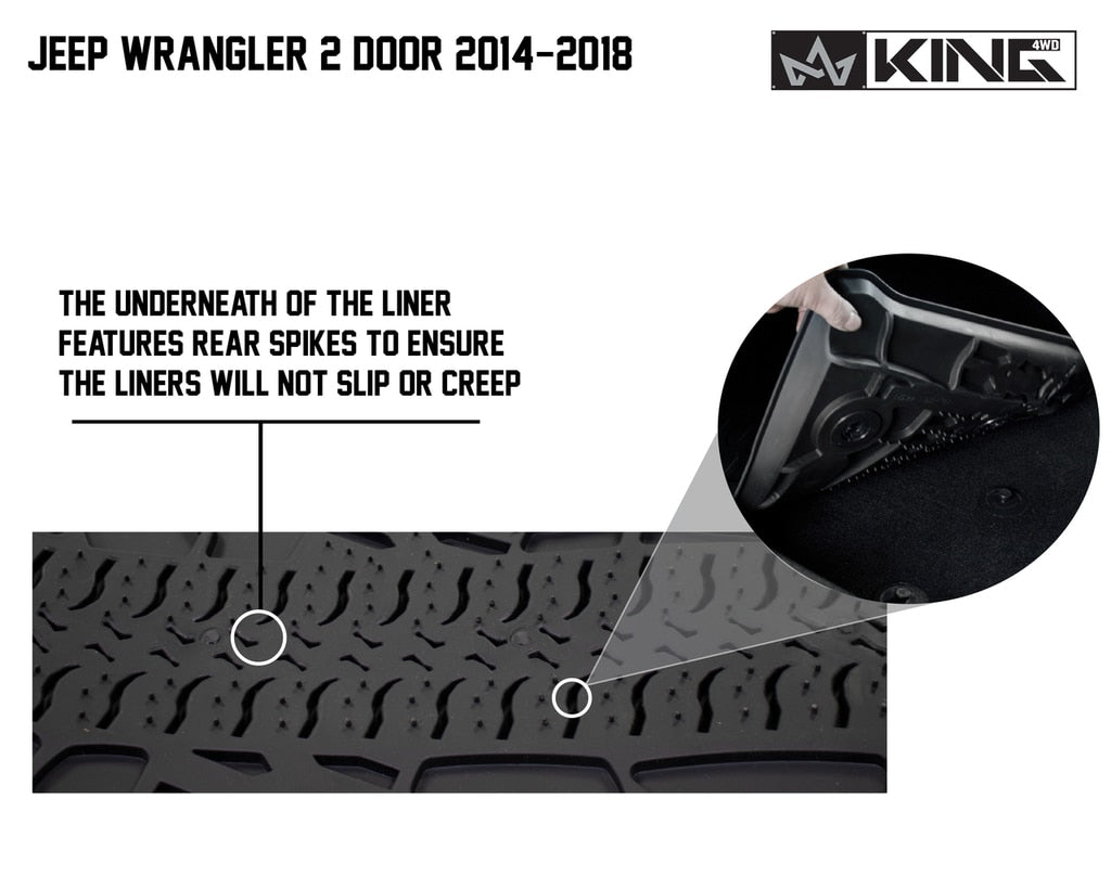 King4WD Front And Second Seat Floor Liners Jeep JK TPE Form Fitting Floor Liners For 14-18 Wrangler JK 2 Door Front and Rear 4 Piece Black King 4WD - 28010401
