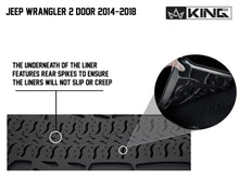 Load image into Gallery viewer, King4WD Front And Second Seat Floor Liners Jeep JK TPE Form Fitting Floor Liners For 14-18 Wrangler JK 2 Door Front and Rear 4 Piece Black King 4WD - 28010401