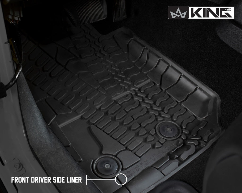 King4WD Front And Second Seat Floor Liners Jeep JK TPE Form Fitting Floor Liners For 14-18 Wrangler JK 2 Door Front and Rear 4 Piece Black King 4WD - 28010401