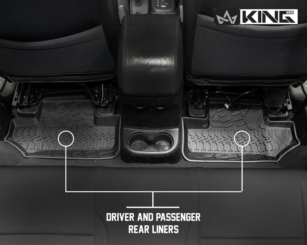 King4WD Front And Second Seat Floor Liners Jeep JK TPE Form Fitting Floor Liners For 14-18 Wrangler JK 2 Door Front and Rear 4 Piece Black King 4WD - 28010401