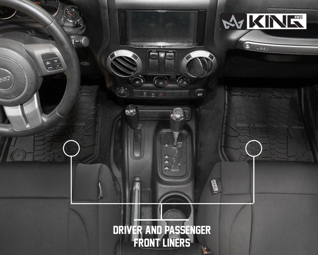 King4WD Front And Second Seat Floor Liners Jeep JK TPE Form Fitting Floor Liners For 14-18 Wrangler JK 2 Door Front and Rear 4 Piece Black King 4WD - 28010401