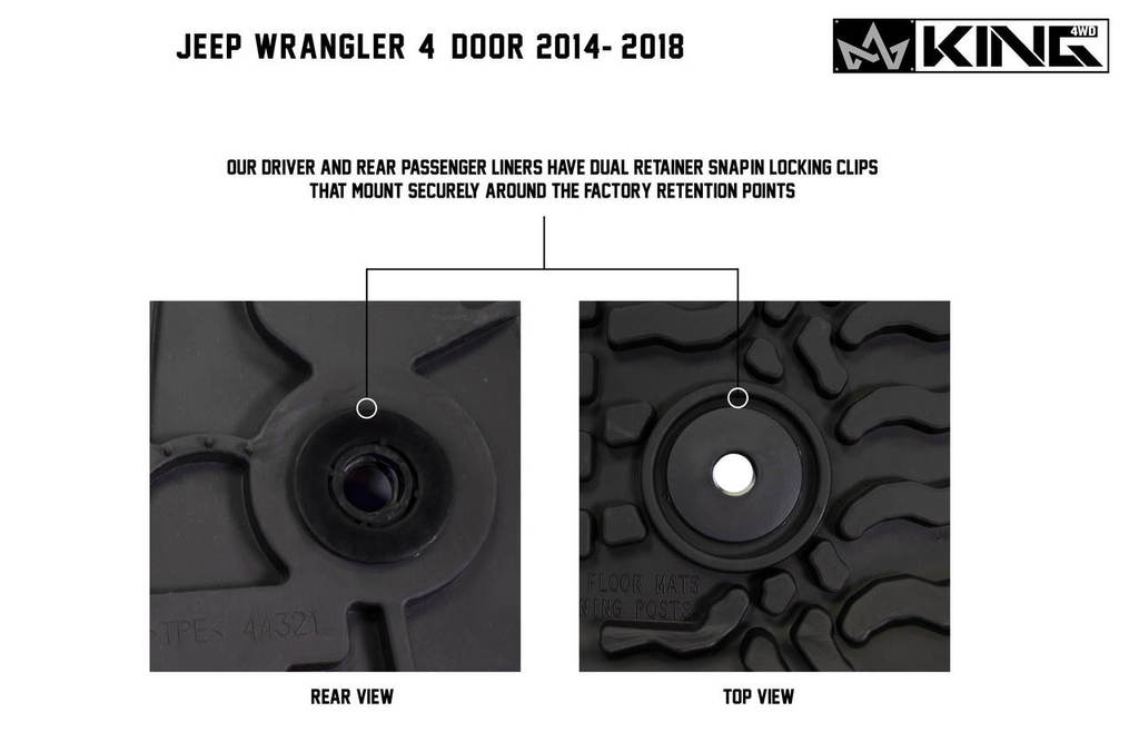 King4WD Front And Second Seat Floor Liners Jeep JK TPE Form Fitting Floor Liners For 14-18 Wrangler JK 4 Door Front and Rear 3 Piece Black King 4WD - 28010501