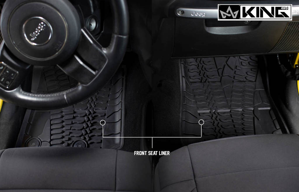 King4WD Front And Second Seat Floor Liners Jeep JK TPE Form Fitting Floor Liners For 14-18 Wrangler JK 4 Door Front and Rear 3 Piece Black King 4WD - 28010501