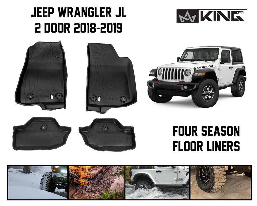 King4WD Front And Second Seat Floor Liners Jeep JL TPE Form Fitting Floor Liners For 18-Pres Wrangler JL 2 Door Front and Rear 4 Piece Black King 4WD - 28010601