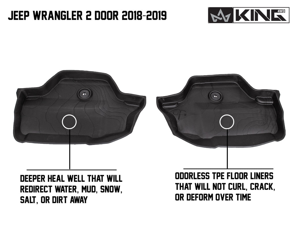 King4WD Front And Second Seat Floor Liners Jeep JL TPE Form Fitting Floor Liners For 18-Pres Wrangler JL 2 Door Front and Rear 4 Piece Black King 4WD - 28010601