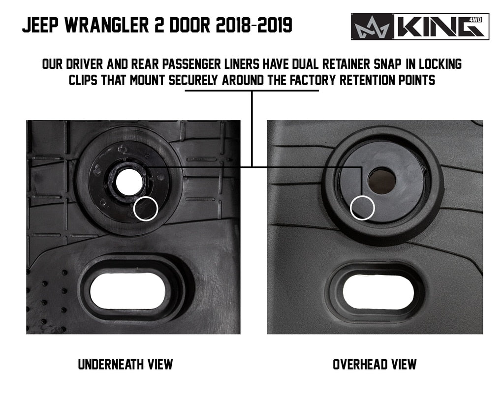 King4WD Front And Second Seat Floor Liners Jeep JL TPE Form Fitting Floor Liners For 18-Pres Wrangler JL 2 Door Front and Rear 4 Piece Black King 4WD - 28010601