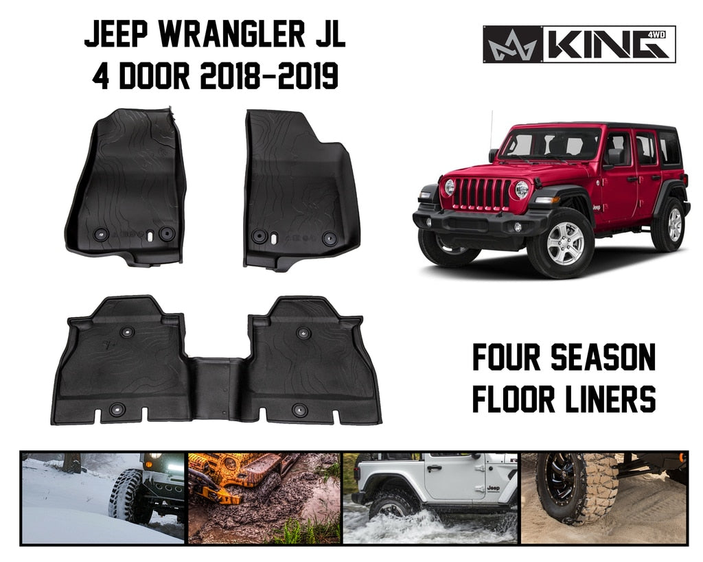 King4WD Front And Second Seat Floor Liners Jeep JL TPE Form Fitting Floor Liners For 18-Pres Wrangler JL 4 Door Front and Rear 3 Piece Black King 4WD - 28010701