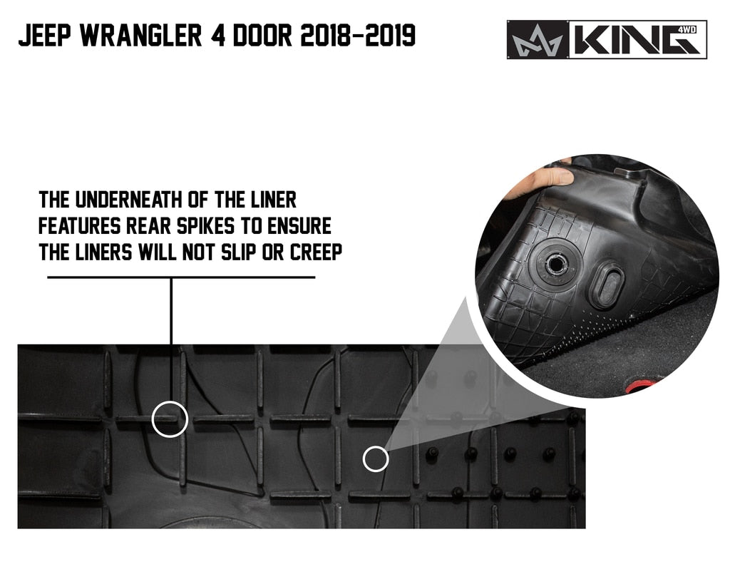 King4WD Front And Second Seat Floor Liners Jeep JL TPE Form Fitting Floor Liners For 18-Pres Wrangler JL 4 Door Front and Rear 3 Piece Black King 4WD - 28010701