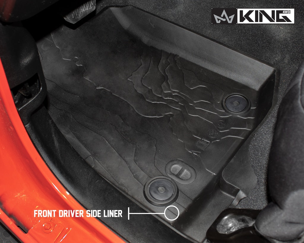 King4WD Front And Second Seat Floor Liners Jeep JL TPE Form Fitting Floor Liners For 18-Pres Wrangler JL 4 Door Front and Rear 3 Piece Black King 4WD - 28010701
