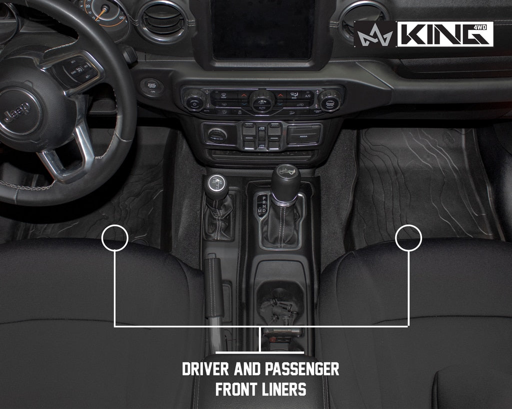 King4WD Front And Second Seat Floor Liners Jeep JL TPE Form Fitting Floor Liners For 18-Pres Wrangler JL 4 Door Front and Rear 3 Piece Black King 4WD - 28010701