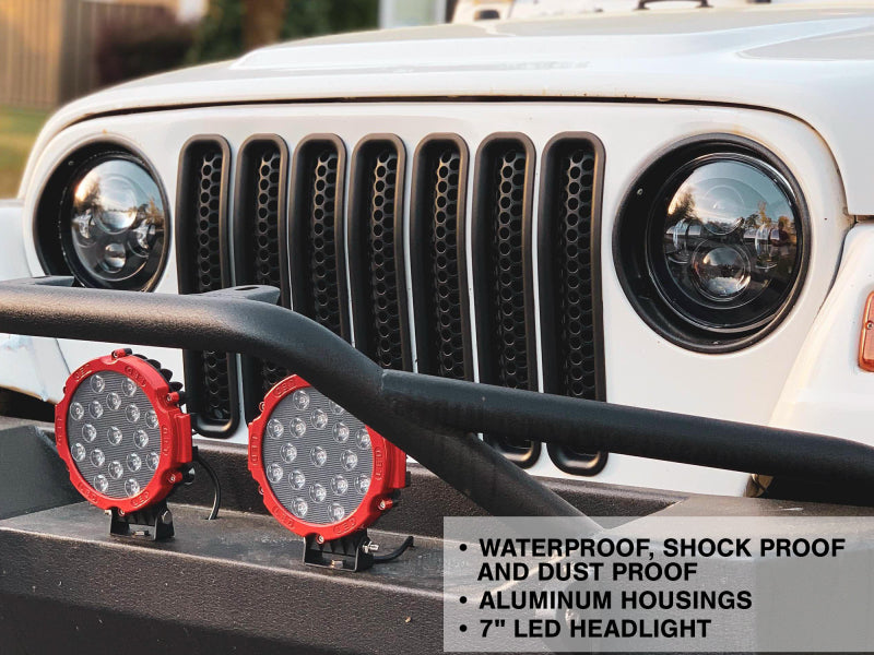 Raxiom Headlights Raxiom 97-18 Jeep Wrangler TJ/JK Axial Series LED Daymaker Headlights- Black Housing (Clear Lens)