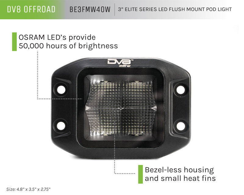 DV8 Offroad Light Bars & Cubes DV8 Offroad Elite Series 3in Cube LED Light 40W Spot 3W LED