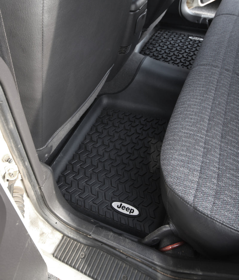 Rugged Ridge Floor Mats - Rubber Rugged Ridge Floor Liner Rear Black 1984-2001 Jeep Logo Cherokee XJ