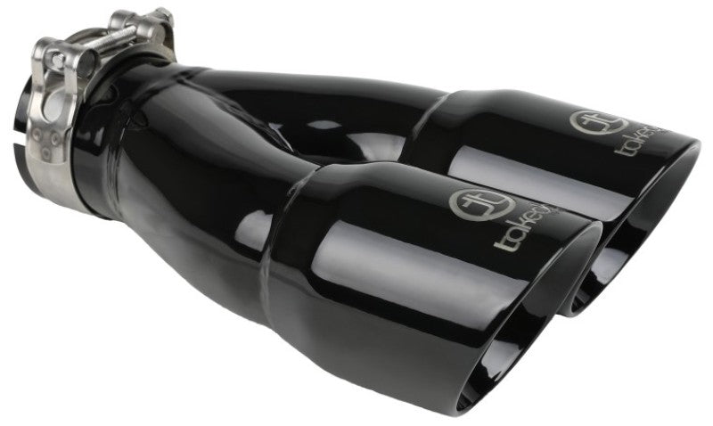 aFe Tips aFe Takeda 2.5in 304 Stainless Steel Clamp-on Exhaust Tip 2.5in Inlet 3in Dual Outlet - Black