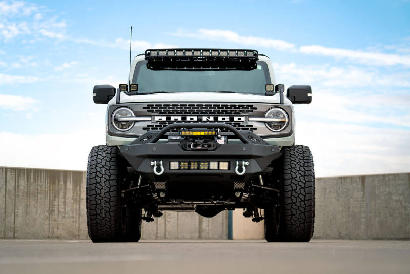 DV8 Offroad Bumpers - Steel DV8 Offroad 2021+ Ford Bronco Modular Front Bumper Winch Capable w/ Auxiliary Light Mounts