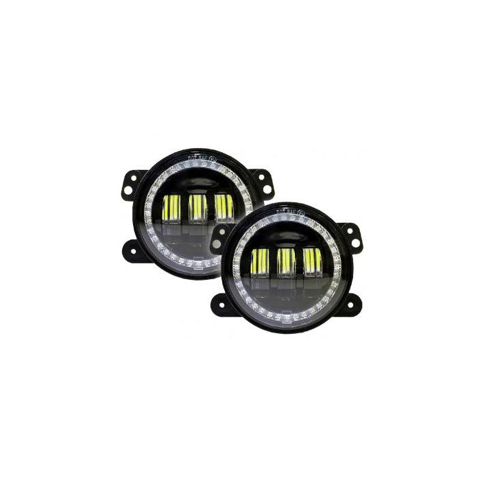 Quake LED Fog Light Jeep JK/CJ/TJ 4 Inch Fog Lights w/White DRL Halo and Amber Turn Signals - QTE346