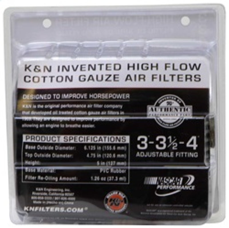 K&N Engineering Air Filters - Universal Fit K&N Universal Air Filter Chrome Round Tapered Blue - 4in Flange ID x 1.125in Flange Length x 5.5in H