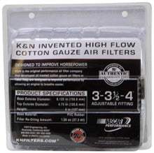 Load image into Gallery viewer, K&amp;N Engineering Air Filters - Universal Fit K&amp;N Universal Air Filter Chrome Round Tapered Red - 4in Flange ID x 1.125in Flange Length x 5.5in H