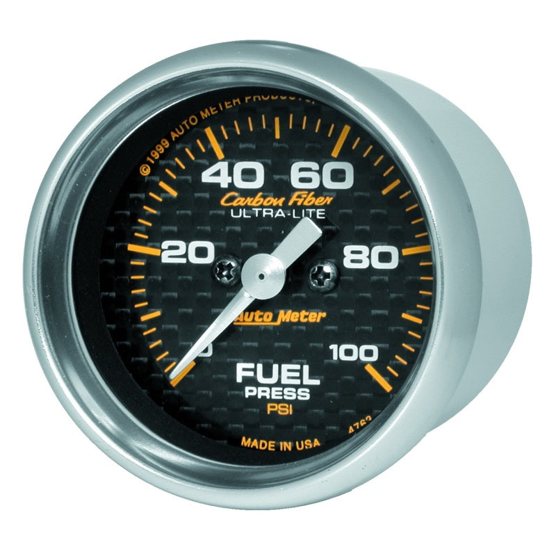 AutoMeter Gauges Autometer Carbon Fiber 52mm 100 PSI Electronic Fuel Pressure Gauge