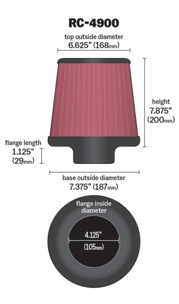 K&N Engineering Air Filters - Universal Fit K&N Universal Air Filter Round Tapered 7.375in Base OD / 6.625in Top OD / 7.875in Height