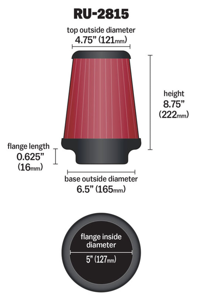 K&N Engineering Air Filters - Universal Fit K&N Universal Clamp-On Air Filter 5in FLG / 6-1/2in B / 4-3/8in T / 8-3/4in H