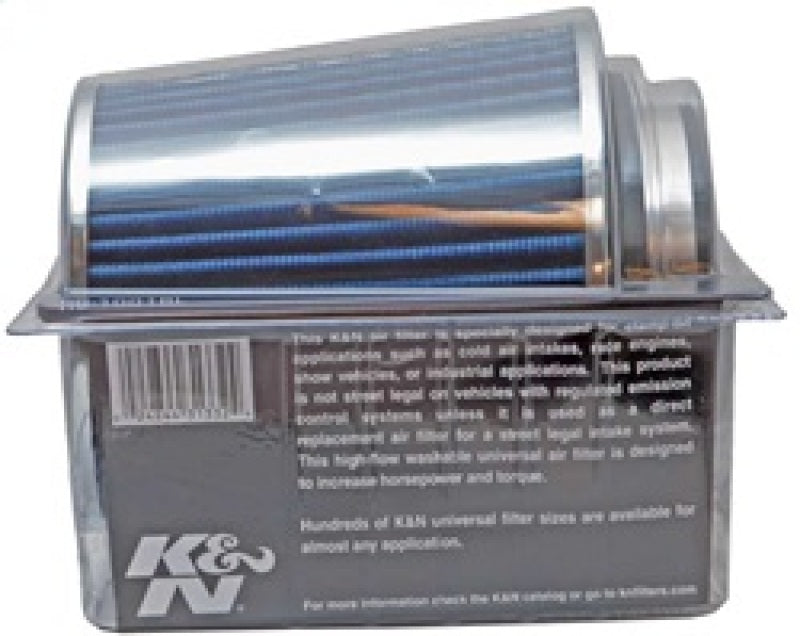 K&N Engineering Air Filters - Universal Fit K&N Universal Air Filter Chrome Round Tapered Blue - 4in Flange ID x 1.125in Flange Length x 5.5in H