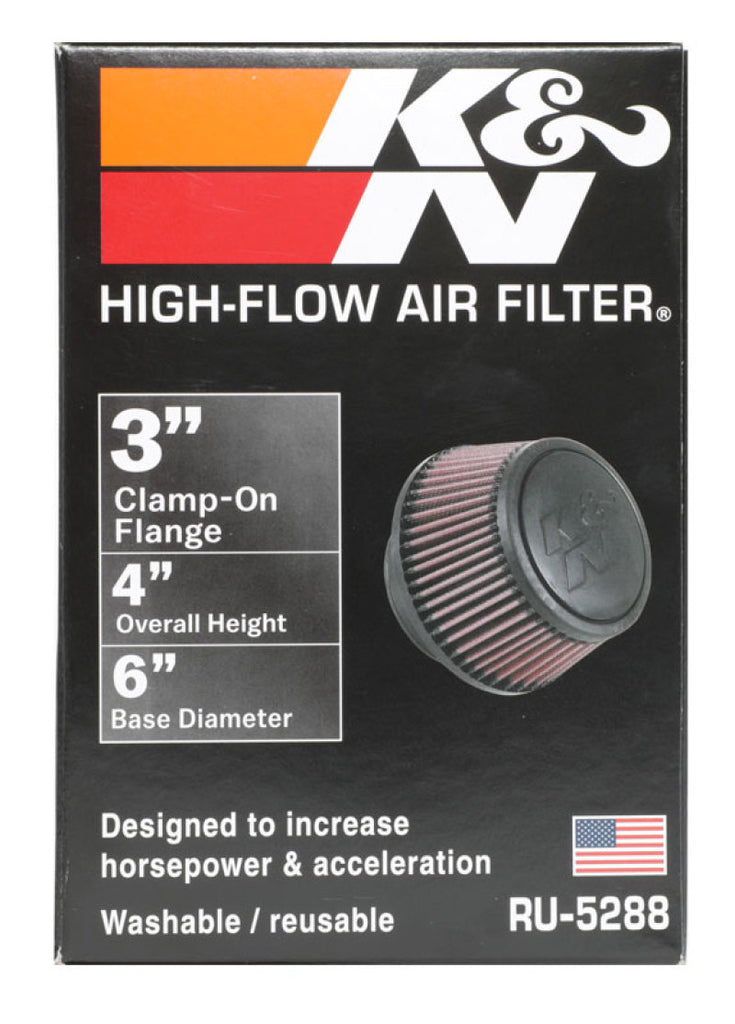 K&N Engineering Air Filters - Universal Fit K&N Universal Round Clamp-On Air Filter 3in Flange ID x 6in Base OD x 4.625in Top OD x 3in Height