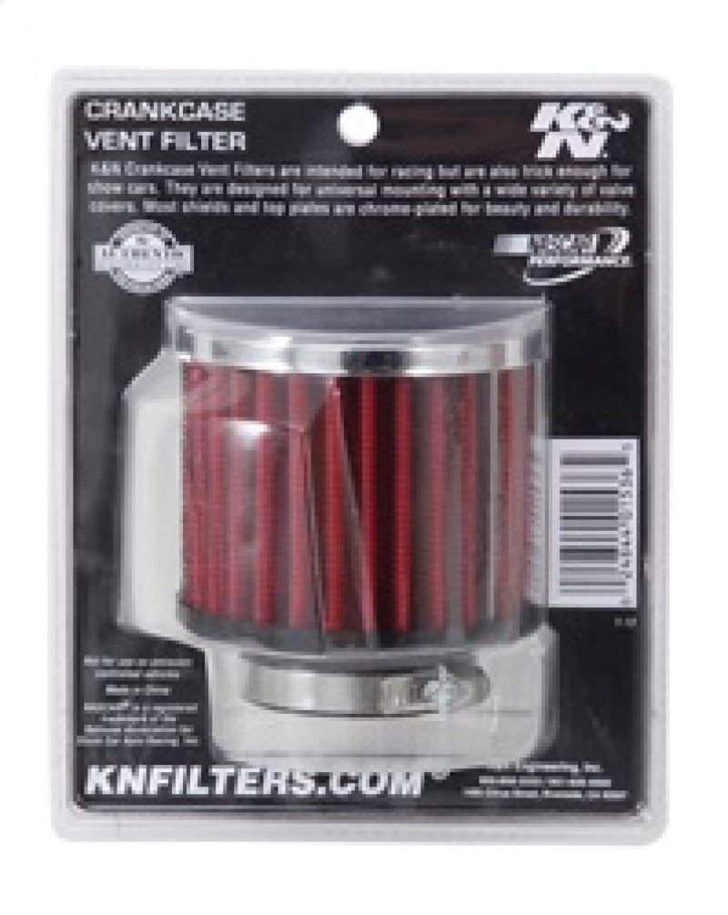 K&N Engineering Air Filters - Universal Fit K&N 1.5in Flange ID x 3in OD x 2.5in H Chrome Finish Rubber Base Crankcase Vent Filter