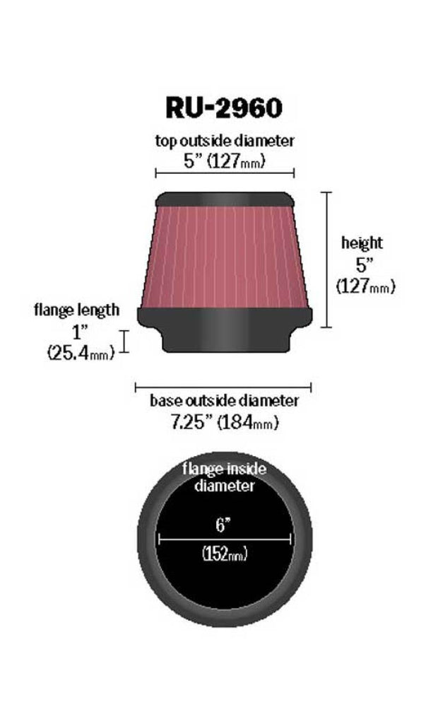 K&N Engineering Air Filters - Universal Fit K&N Universal Tapered Filter 6in Flange ID x 7.5in Base OD x 5in Top OD x 5in Height