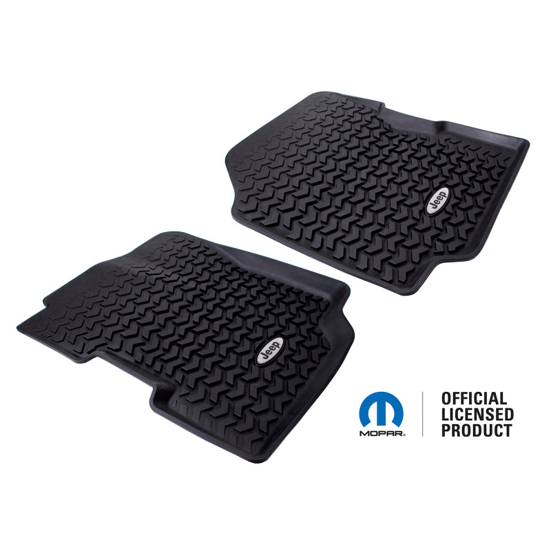 Rugged Ridge Floor Mats - Rubber Rugged Ridge Floor Liner Front Black 1976-1995 Jeep Logo CJ-7 / CJ-8 / Jeep Wrangler YJ
