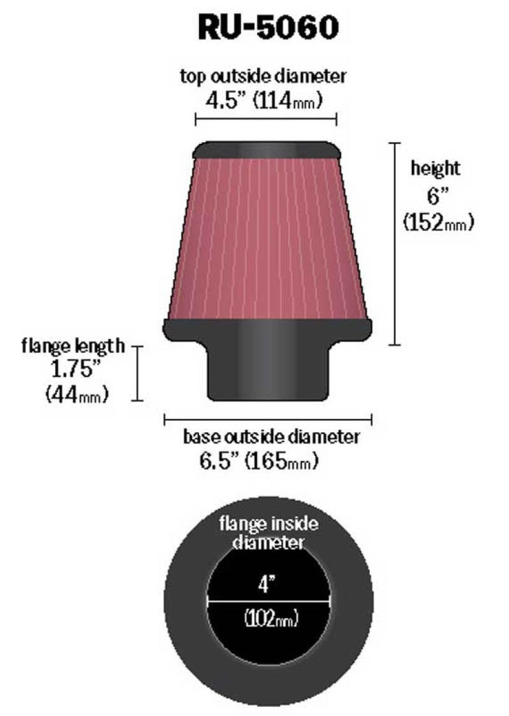 K&N Engineering Air Filters - Universal Fit K&N Universal Clamp-On Air Filter 4in FLG / 6-1/2in B / 4-1/2in T / 6in H