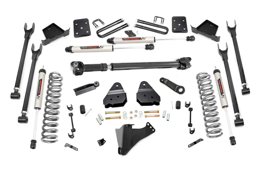 Rough Country Lift Kits 6 Inch Ford 4-Link Suspension Lift Kit w/V2 Shocks w/Front Drive Shaft 17-19 F-250/350 4WD Diesel Rough Country - 52671