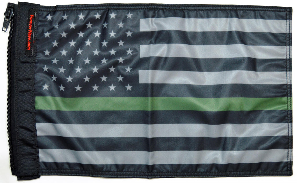 Forever Wave USA Car Flags USA Subdued Thin Green Line Flag Forever Wave - 5388