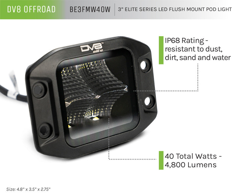 DV8 Offroad Light Bars & Cubes DV8 Offroad Elite Series 3in Cube LED Light 40W Spot 3W LED