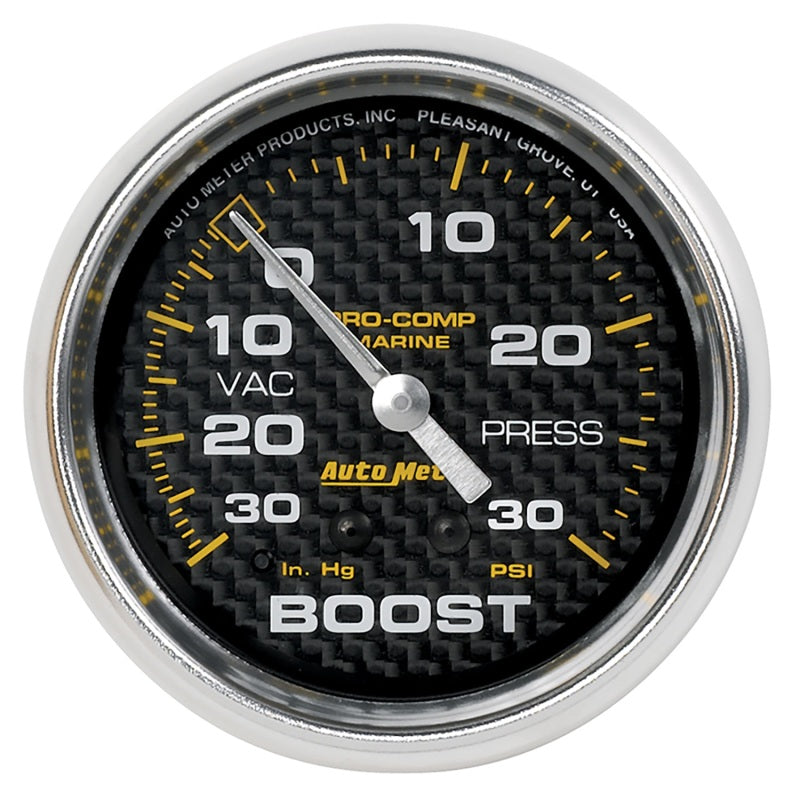 AutoMeter Gauges Autometer Marine Carbon Fiber Gauge 2-5/8in Mechanical Vacuum/Boost Gauge 30INHG-30PSI