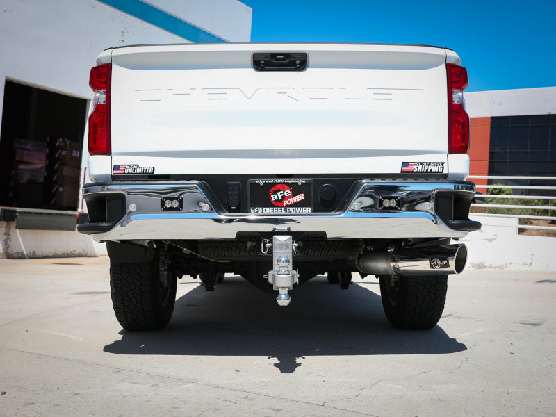 aFe Catback aFe Large Bore-HD 5 IN 409 SS DPF-Back Exhaust System w/Polished Tip 20-21 GM Truck V8-6.6L