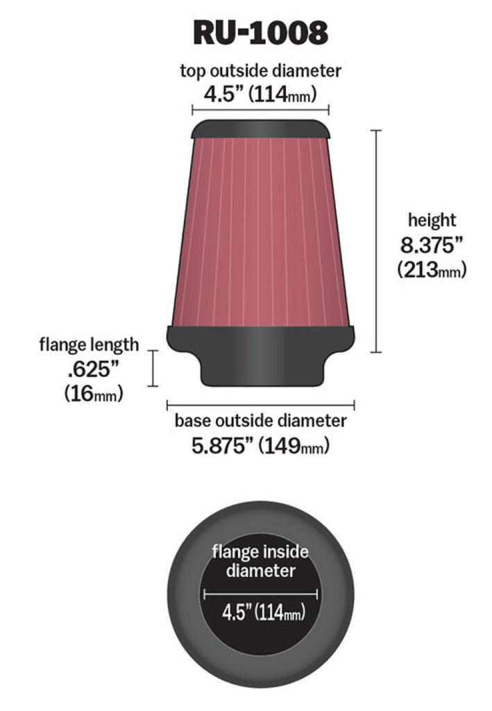 K&N Engineering Air Filters - Universal Fit K&N Universal Clamp-On Air Filter 4-1/2in FLG / 5-7/8in B / 4-1/2in T / 8-3/8in H