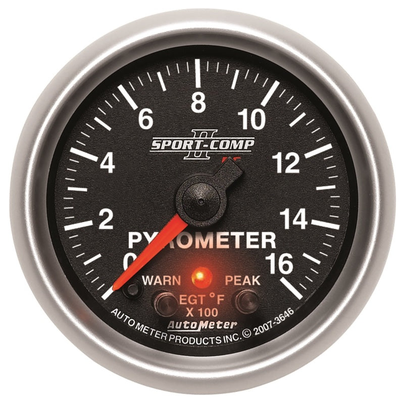 AutoMeter Gauges Autometer Sport-Comp II Full Sweep Electronic 0-1600 Deg F EGT/Pyrometer Peak & Warn w/ Elec Control