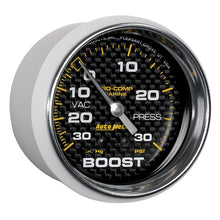 Load image into Gallery viewer, AutoMeter Gauges Autometer Marine Carbon Fiber Gauge 2-5/8in Mechanical Vacuum/Boost Gauge 30INHG-30PSI