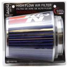 Load image into Gallery viewer, K&amp;N Engineering Air Filters - Universal Fit K&amp;N Universal Air Filter Chrome Round Tapered Blue - 4in Flange ID x 1.125in Flange Length x 5.5in H