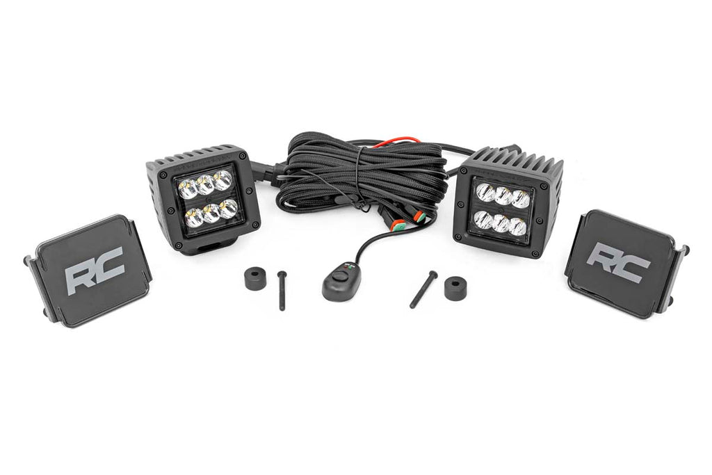 Rough Country LED Light Pods Jeep 2 Inch LED Cube Easy-Mount Kit 18-20 Wrangler JL/20 Gladiator-Black Series Rough Country - 70062