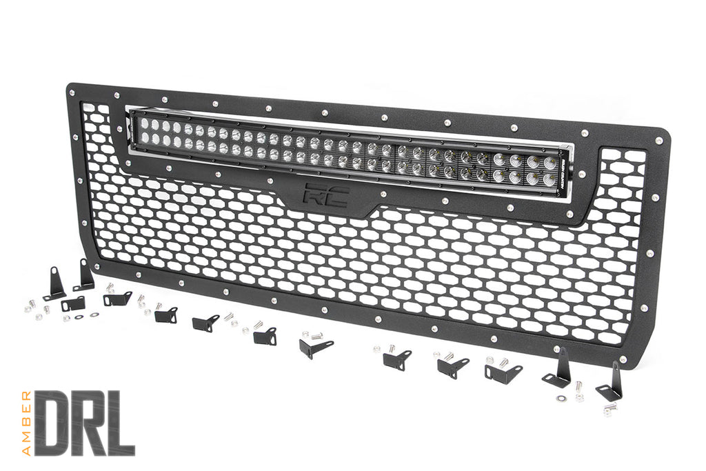 Rough Country Grilles Sierra Mesh Grille 30 Inch Dual Row Black Series LED w/Amber DRL 14-15 Sierra 1500 Rough Country - 70190BDA