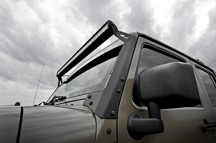 Rough Country LED Light Bars Jeep 50-Inch Straight LED Light Bar Upper Windshield Kit w/ 50 Inch Black Series LED Light 07-18 Wrangler JK Rough Country - 70504BL