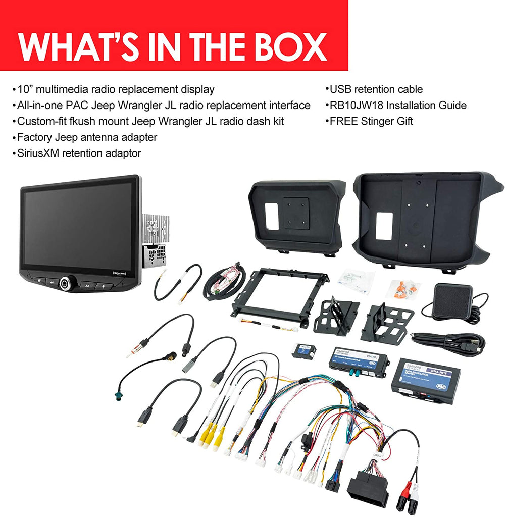 Stinger Off-Road Multimedia Jeep Wrangler JL and Gladiator JT (2018-2022) HEIGH10 10" Touchscreen Radio Plug-and-Play Replacement Kit | Displays Vehicle Information and Off-Road Mode