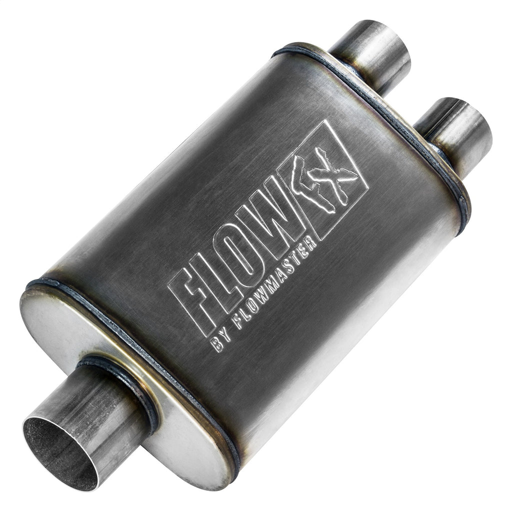 Flowmaster Exhaust Muffler FlowFX Muffler; 3 in. Center In/2.5 in. Dual Out; Clamp On; 409 Stainless Steel; - 72198