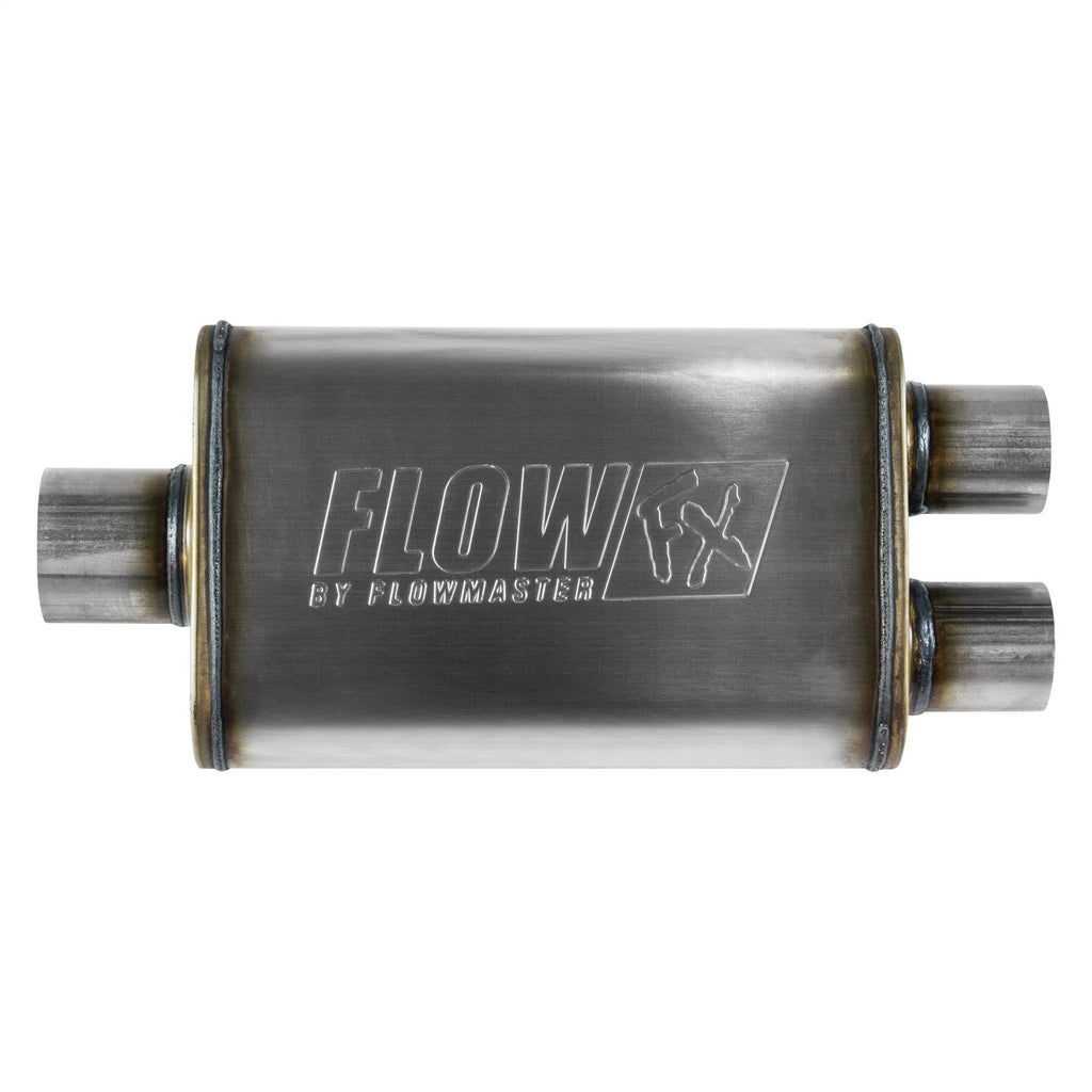 Flowmaster Exhaust Muffler FlowFX Muffler; 3 in. Center In/2.5 in. Dual Out; Clamp On; 409 Stainless Steel; - 72198